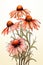 A painting of a bunch of flowers on a table. Generative AI image. Echinacea flowers, medical herb.