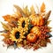 A painting of a bunch of pumpkins and sunflowers, autumn clip art.