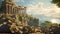 This painting captures the architectural remains of an ancient Greek city, showcasing the remnants of a bygone era, The ruins of