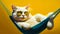 Painting of cat in sunglasses laying in hammock. Generative AI