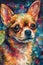 A painting of a Chihuahua dog portrait on a colorful background