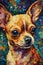 A painting of a Chihuahua dog portrait on a colorful background