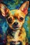 A painting of a Chihuahua dog portrait on a colorful background