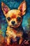 A painting of a Chihuahua dog portrait on a colorful background
