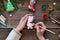 Painting Christmas toys from porcelain for decorations. Making clay toy with your own hands. Children& x27;s DIY concept. Handmade