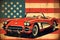 A Painting of a Classic Chevrolet Corvette in Front of an American Flag Created With Generative AI Technology