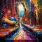 a painting of a colorful tunnel