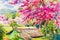 Painting colorful of wild himalayan cherry in mountain
