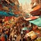 A painting of a crowded city street filled with people. AI generative image