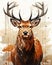 a painting of a deer with antlers on it\'s head. generative ai