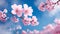 This painting depicts a cherry blossom tree in full bloom. The tree is tall and has a large, spreading canopy. The petals are a