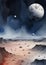 A Painting Of A Desert With A Moon In The Background. Generative AI
