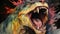 a painting of a dinosaur with it\\\'s mouth open and it\\\'s mouth wide open with it\\\'s mouth wide open