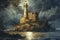 Painting from a drawing of the ancient lighthouse of Alexandria in Egypt.