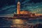 Painting from a drawing of the ancient lighthouse of Alexandria in Egypt.