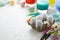 Painting easter eggs. Craft activity, decorating eggs. Copy space