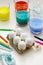 Painting easter eggs. Craft activity, decorating eggs. Spring holiday