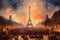 A painting of eiffel tower with fireworks in the background. Bastille Day French National Day La Ft AI generation