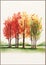 Painting fall trees in a row. Autumn watercolor landscape. Generative AI.