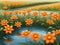 A Painting Of A Field Of Orange Flowers. Generative AI