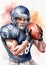 A Painting Of A Football Player Holding A Ball. Generative AI