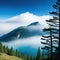 painting of forest filled with lots of tall pine trees and cloudy blue sky