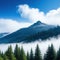 painting of forest filled with lots of tall pine trees and cloudy blue sky