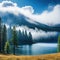 painting of forest filled with lots of tall pine trees and cloudy blue sky