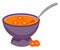 Painting of a giant purple bowl filled with carrot soup vector or color illustration