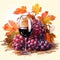 A painting of a glass of wine and grapes, autumn clip art.