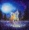 painting glowing night fairy girl butterfly in magical night forest artist illustration