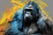 Painting of a gorilla monkey with beautiful bright colors. Wildlife Animals