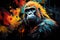 Painting of a gorilla monkey with beautiful bright colors. Wildlife Animals