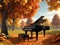 A Painting Of A Grand Piano In A Park. Generative AI