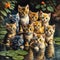A painting of a group of kittens in a pond. Beautiful picture of cute kittens.