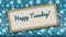 Painting with HAPPY TUESDAY message on blue wallpaper with flo