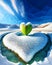 A painting of a heart shaped iceberg with the word love on it.