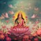 painting of hindu goddess laxmi sitting on lotus generative AI