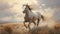 Painting of a horse running in the open grassland