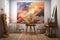 Painting in the interior of the artist\\\'s studio. 3D rendering, with copy space