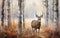 Painting of a lone deer in an autumnal forest. Generative AI.