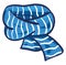 Painting of a long blue scarf with a white striped design, vector or color illustration