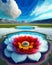 A painting of a lotus flower in a frozen lake.