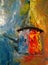 Painting medieval tower. canvas. Oil painting. Pop-art.