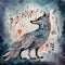 A painting of a mix of wolf and a bird, based on Scandinavian mythology . AI generative image.