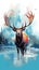 A painting of a moose standing in the snow. Generative AI image.