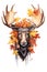 A painting of a moose wearing a crown of leaves. Generative AI image.