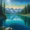 painting of mountain lake surrounded by trees