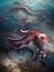 painting of an octopus in the deep ocean