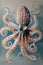 a painting of an octopus with many tentacles on a blue background